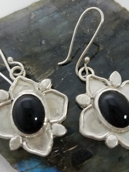 onyx flower earrings