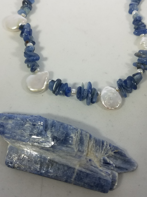 kyanite and coin pearl necklace