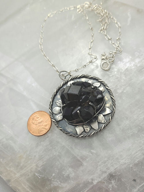 raw black garnet sterling silver pendant necklace