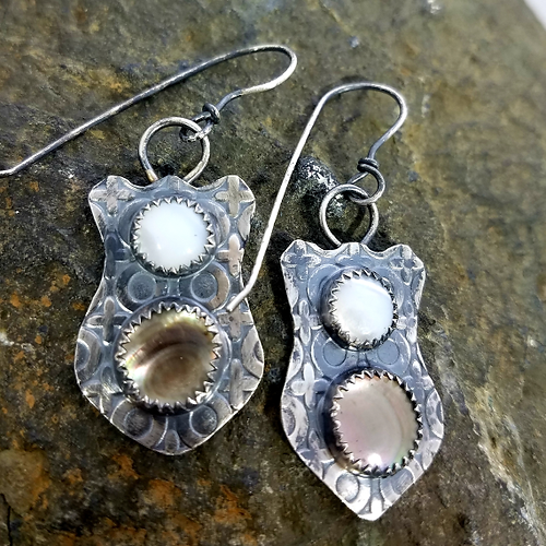 black and white mother of pearl shield earrings