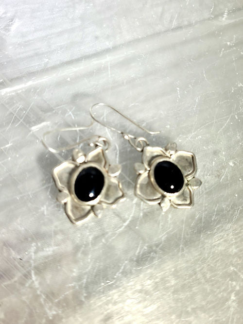 onyx flower earrings