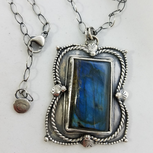 rectangular labradorite pendant necklace