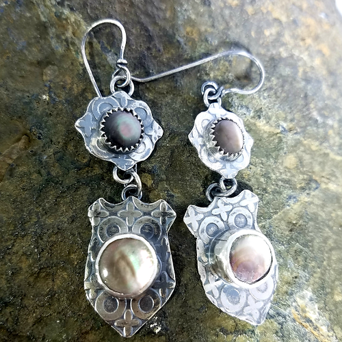 black mother of pearl shield earrings