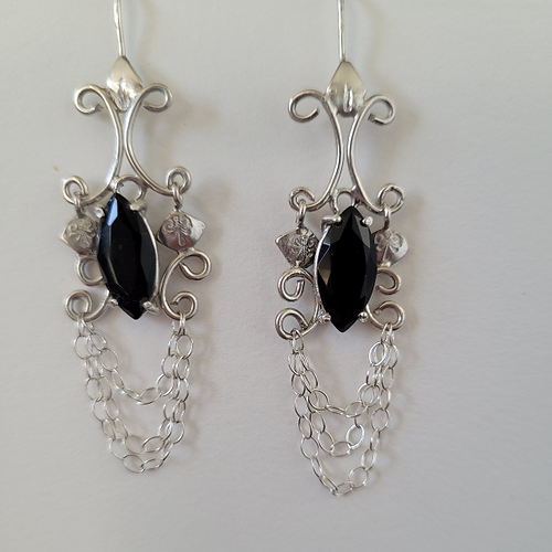 black onyx sterling silver dangle earrings