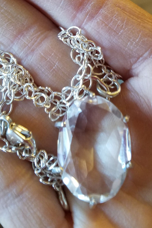 faceted clear quartz sterling silver pendant necklace