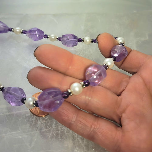 beaded amethyst and pearl necklace