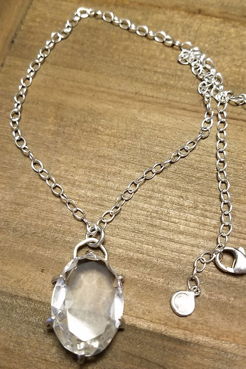 faceted clear quartz sterling silver pendant necklace