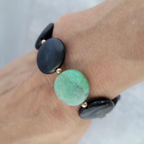 blue tiger's eye and chrysoprase beaded bracelet