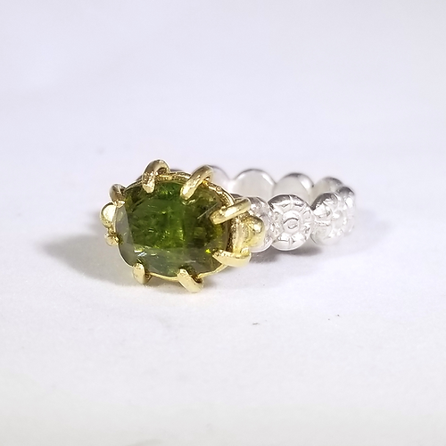 green tourmaline gold and sterling silver ring