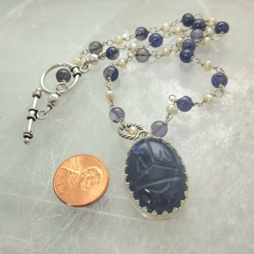 sodalite scarab pendant necklace