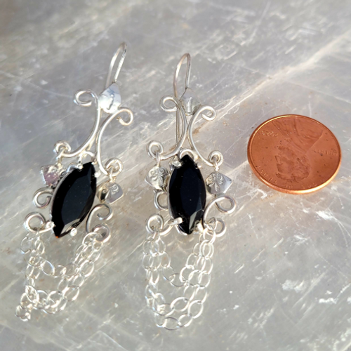 black onyx sterling silver dangle earrings