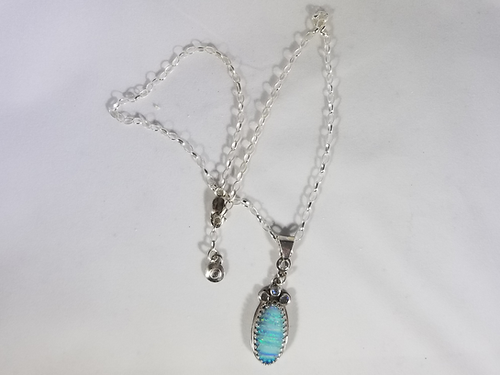boulder opal and moonstone sterling silver pendant necklace