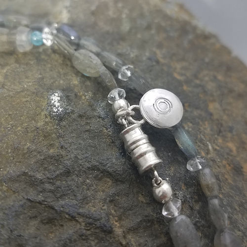 labradorite and sterling silver necklace with stationary flower pendant