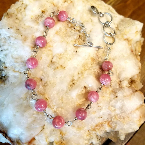 rhodochrosite sterling silver wirewrap bracelet