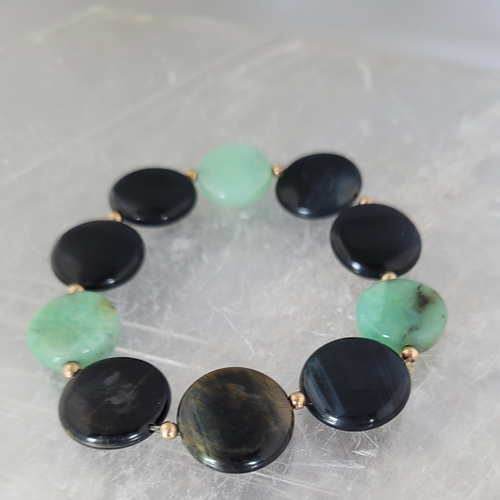 blue tiger's eye and chrysoprase beaded bracelet