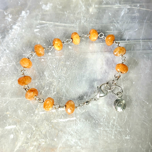 faceted orange calcite sterling silver bracelet
