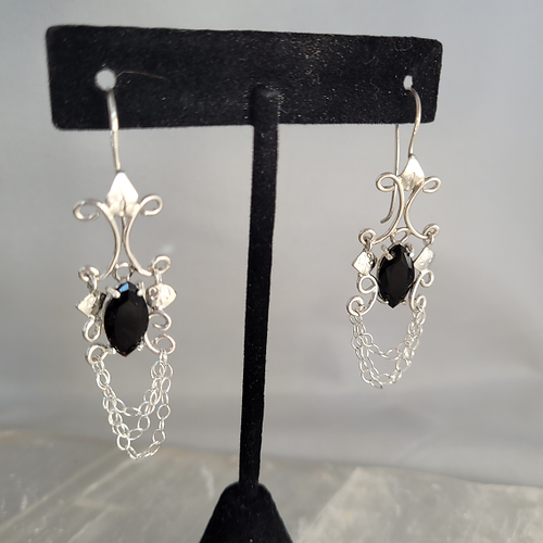 black onyx sterling silver dangle earrings