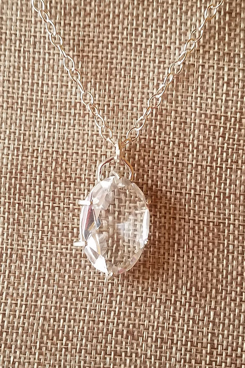 faceted clear quartz sterling silver pendant necklace