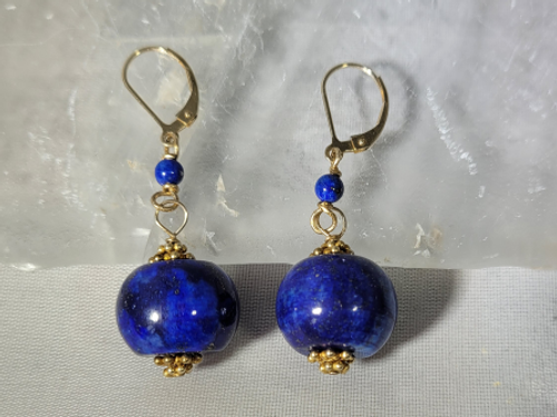 lapis and gold dangle earrings