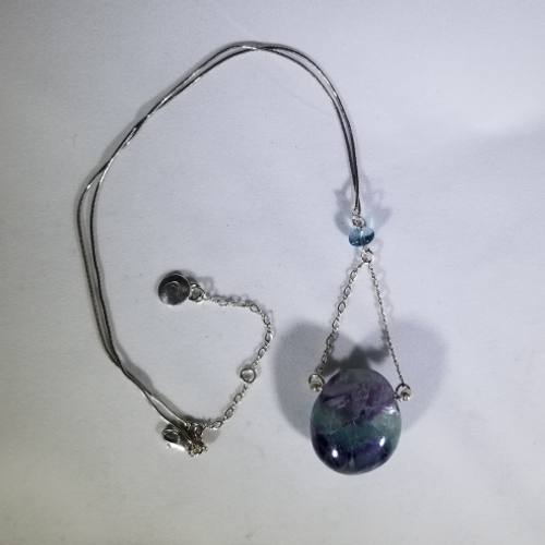 fluorite chunk sterling silver pendant necklace