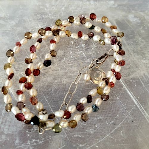 freshwater pearl and multi-color faceted sapphire briolette necklace