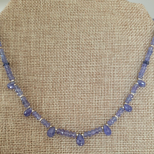 faceted tanzanite briolette and iolite beaded necklace