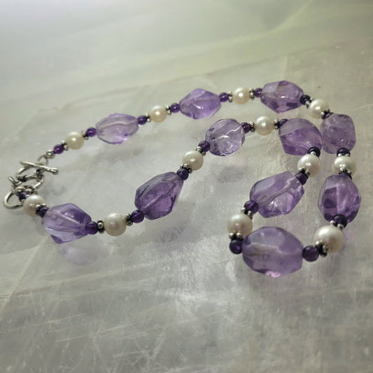 beaded amethyst and pearl necklace
