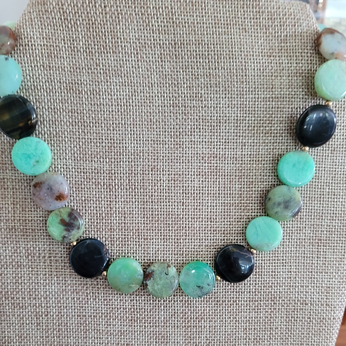 blue tiger's eye and chrysoprase beaded necklace