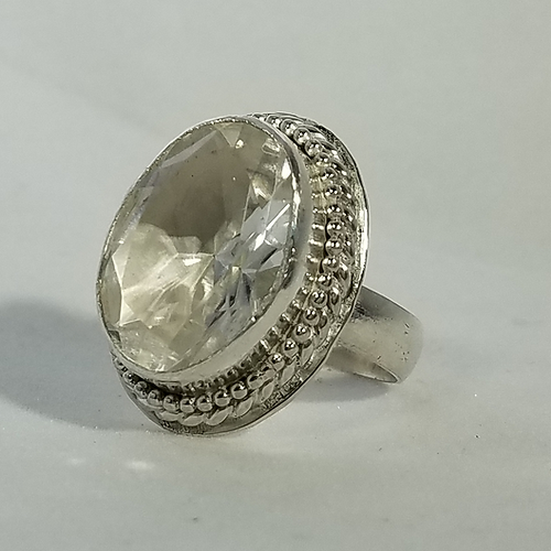 faceted clear quartz sterling silver ring