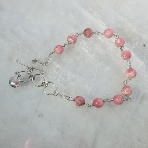 rhodochrosite sterling silver wirewrap bracelet