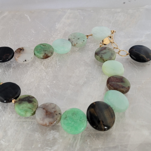 blue tiger's eye and chrysoprase beaded necklace