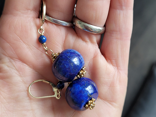 lapis and gold dangle earrings