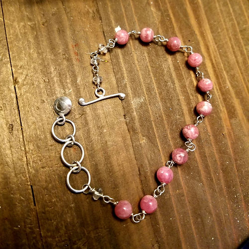 rhodochrosite sterling silver wirewrap bracelet