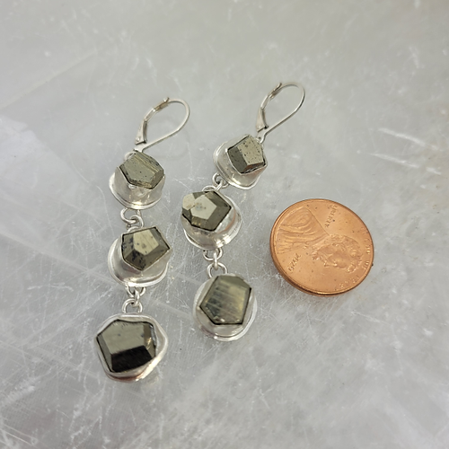 pyrite sterling silver dangle earrings