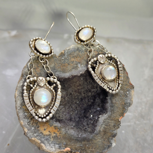 moonstone silver dangle earrings