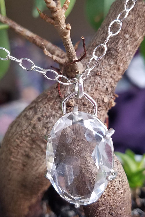 faceted clear quartz sterling silver pendant necklace