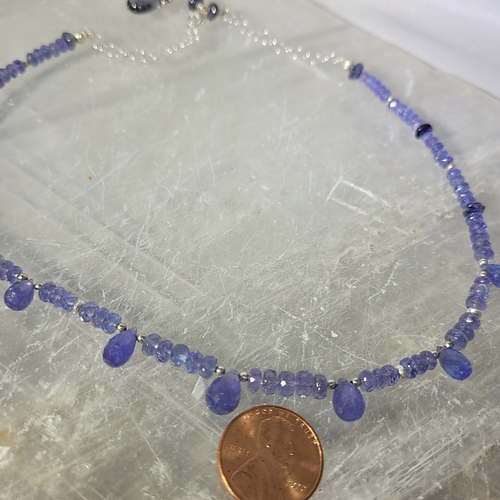 faceted tanzanite briolette and iolite beaded necklace