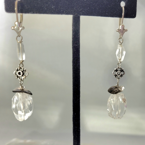 rock crystal and smoky quartz earrings