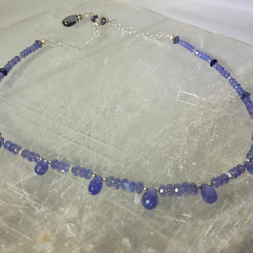 faceted tanzanite briolette and iolite beaded necklace