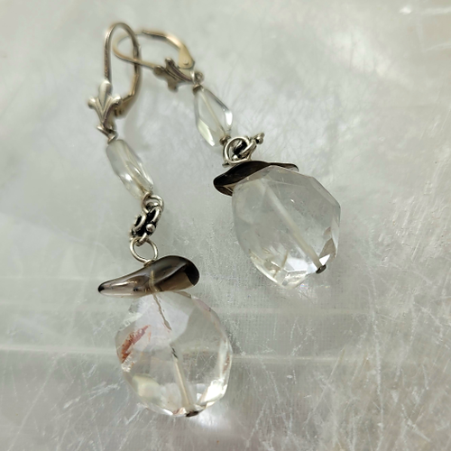 rock crystal and smoky quartz earrings