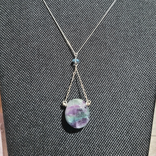 fluorite chunk sterling silver pendant necklace