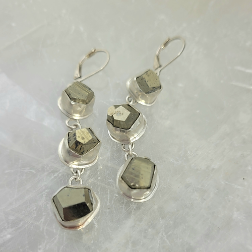 pyrite sterling silver dangle earrings