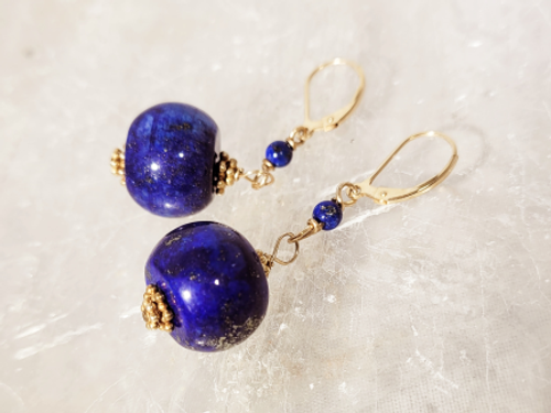 lapis and gold dangle earrings