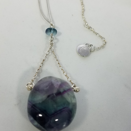 fluorite chunk sterling silver pendant necklace