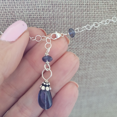 faceted tanzanite briolette and iolite beaded necklace