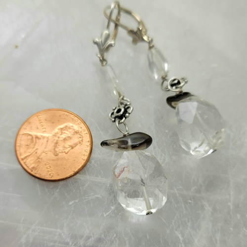 rock crystal and smoky quartz earrings