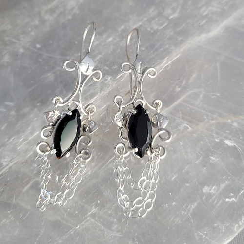 black onyx sterling silver dangle earrings