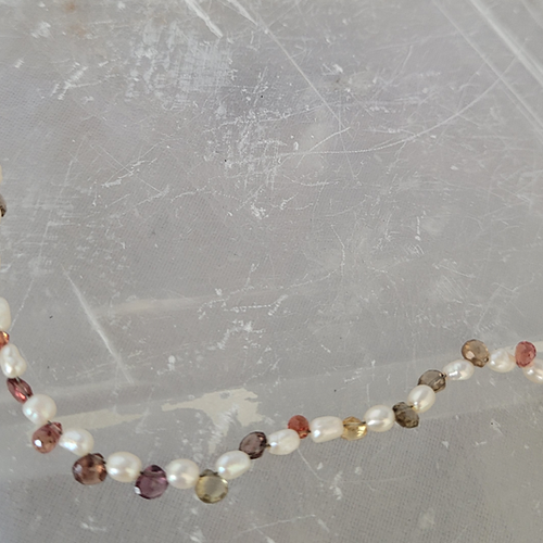 freshwater pearl and multi-color faceted sapphire briolette necklace